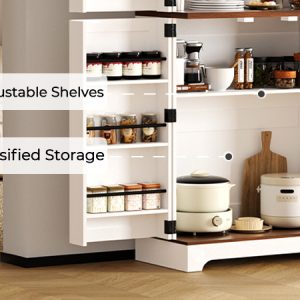 CypherX 75" Tall Farmhouse Kitchen Pantry Cabinet, Rustic Wood Cupboard with Adjustable Shelves & Barn Style Door Shelves, Versatile Storage Cabinet for Kitchen, Living Room, Dining Room (White)
