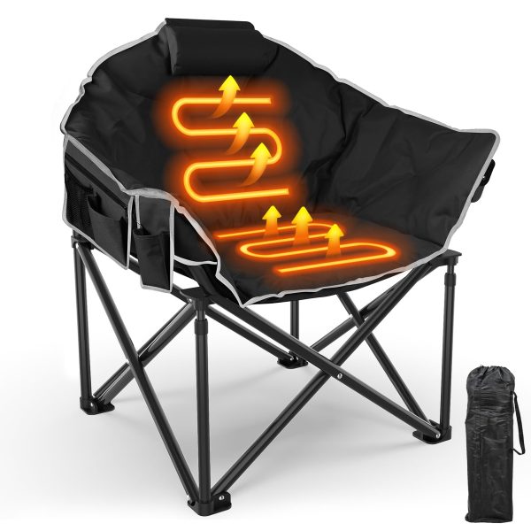 Slendor Heated Camping Chair, Oversized Camping Chair,3 Adjustable Heating Levels, Portable Folding Heated Outdoor Chair with Pillow & Storage Bag, Ideal for Camping, Patio, and Sports - Image 8