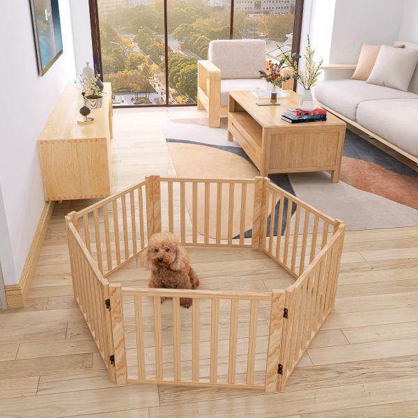 YOCAN Paint-Free Wooden Freestanding Dog Gates for The House,Doorways, Stairs,Wood Dog Fences Indoor Pet Gate,Step Over Fence-6 Panel H:16.9" L:138"