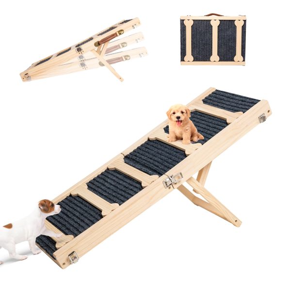 GENMOUS 30.5" Wooden Adjustable Dog Ramps for Bed,5 Levels Height Pet Steps for Small Dogs and Cats,Non-Slip Balanced Dog Indoor Outdoor Ramp,Wood Color - Image 10