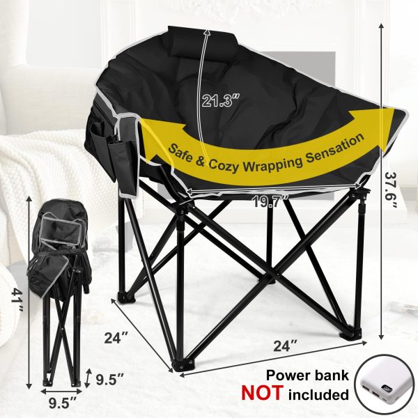 Slendor Heated Camping Chair, Oversized Camping Chair,3 Adjustable Heating Levels, Portable Folding Heated Outdoor Chair with Pillow & Storage Bag, Ideal for Camping, Patio, and Sports - Image 7