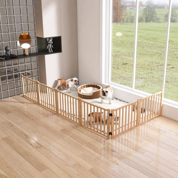 YOCAN Paint-Free Wooden Freestanding Dog Gates for The House,Doorways, Stairs,Wood Dog Fences Indoor Pet Gate,Step Over Fence-6 Panel H:16.9" L:138" - Image 7