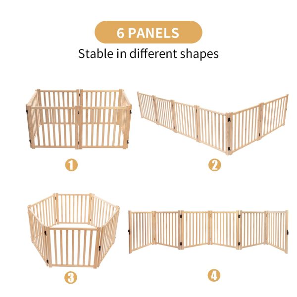 YOCAN Paint-Free Wooden Freestanding Dog Gates for The House,Doorways, Stairs,Wood Dog Fences Indoor Pet Gate,Step Over Fence-6 Panel H:16.9" L:138" - Image 6