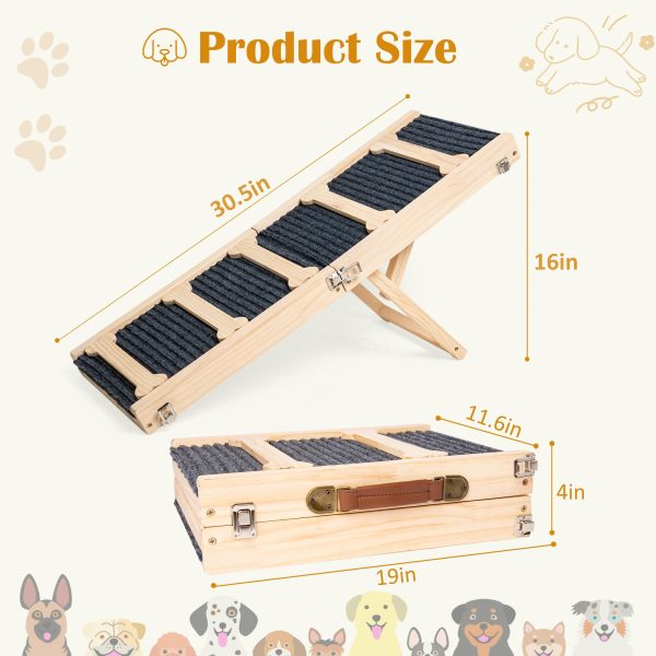 GENMOUS 30.5" Wooden Adjustable Dog Ramps for Bed,5 Levels Height Pet Steps for Small Dogs and Cats,Non-Slip Balanced Dog Indoor Outdoor Ramp,Wood Color - Image 8