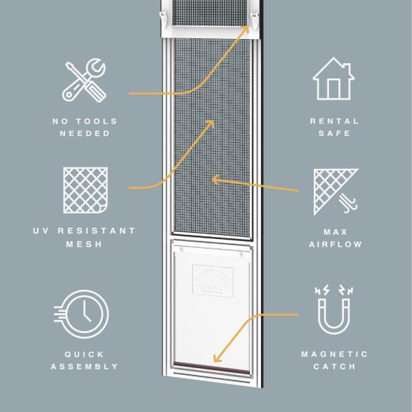 V2 Patio Pet Door Screen Insert Panel for Sliding Doors, Fits Door Track Min Ht 55.12" to Max Ht 84.25",UV Resistant Mesh, Locking Magnetic Dog Door, Easy Install and Removal, Small, White - Image 7
