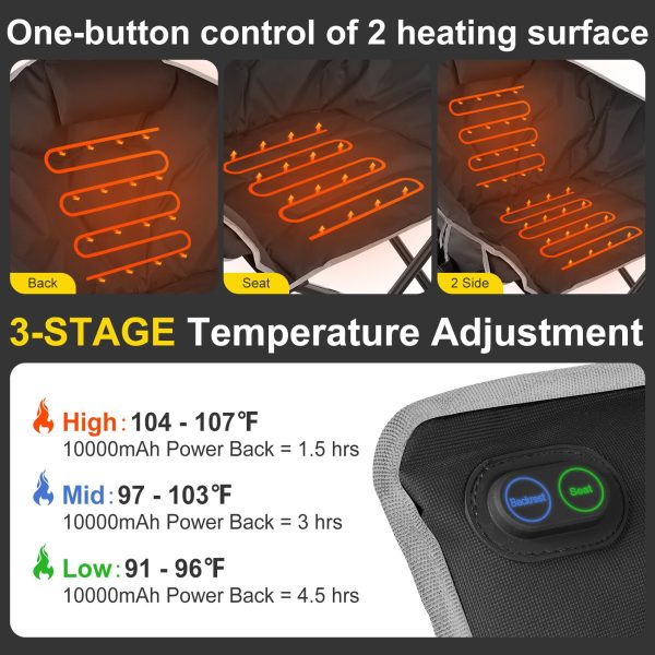 Slendor Heated Camping Chair, Oversized Camping Chair,3 Adjustable Heating Levels, Portable Folding Heated Outdoor Chair with Pillow & Storage Bag, Ideal for Camping, Patio, and Sports - Image 5