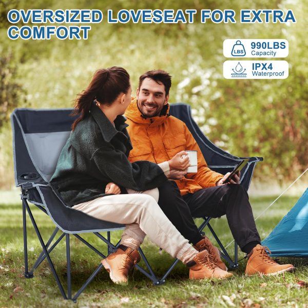 Slsy Oversized Heated Double Camping Chair, Folding 2 Person Camping Chair Loveseat, Fully Padded Duo Chair Camping Couch, Fold Up Double Camp Chair, Lawn Chairs, Camping Bench with Carrying Bag - Image 6
