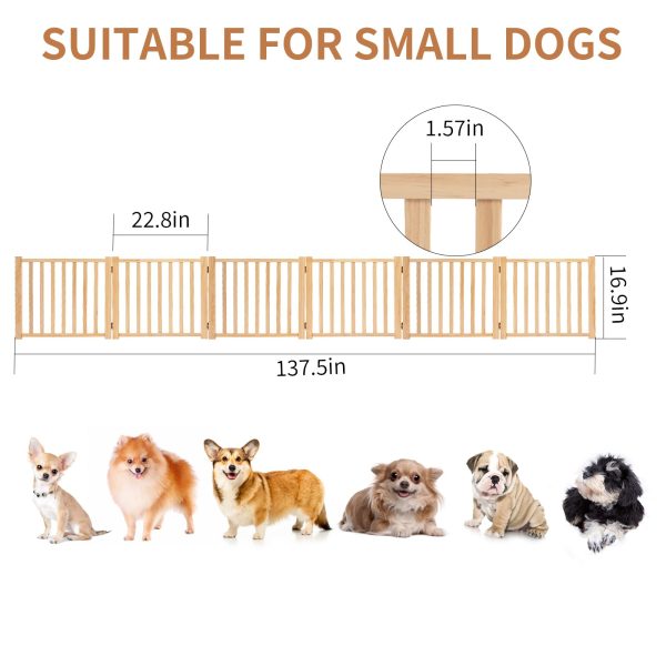 YOCAN Paint-Free Wooden Freestanding Dog Gates for The House,Doorways, Stairs,Wood Dog Fences Indoor Pet Gate,Step Over Fence-6 Panel H:16.9" L:138" - Image 4