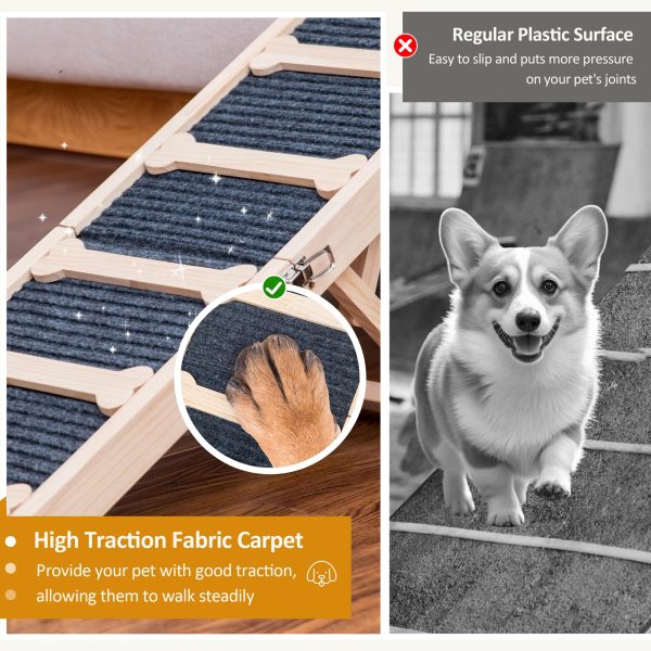 GENMOUS 30.5" Wooden Adjustable Dog Ramps for Bed,5 Levels Height Pet Steps for Small Dogs and Cats,Non-Slip Balanced Dog Indoor Outdoor Ramp,Wood Color - Image 6