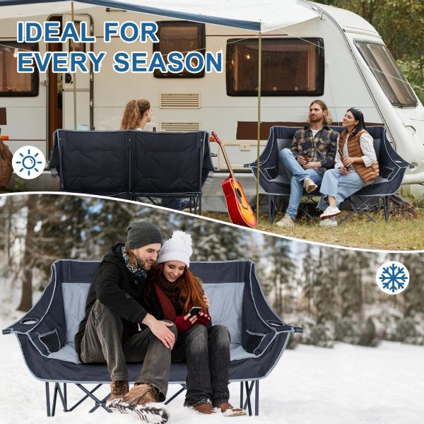 Slsy Oversized Heated Double Camping Chair, Folding 2 Person Camping Chair Loveseat, Fully Padded Duo Chair Camping Couch, Fold Up Double Camp Chair, Lawn Chairs, Camping Bench with Carrying Bag - Image 7