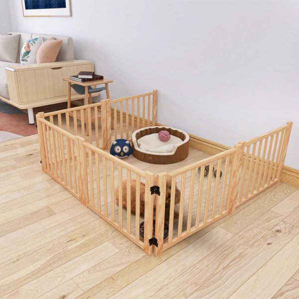 YOCAN Paint-Free Wooden Freestanding Dog Gates for The House,Doorways, Stairs,Wood Dog Fences Indoor Pet Gate,Step Over Fence-6 Panel H:16.9" L:138" - Image 3