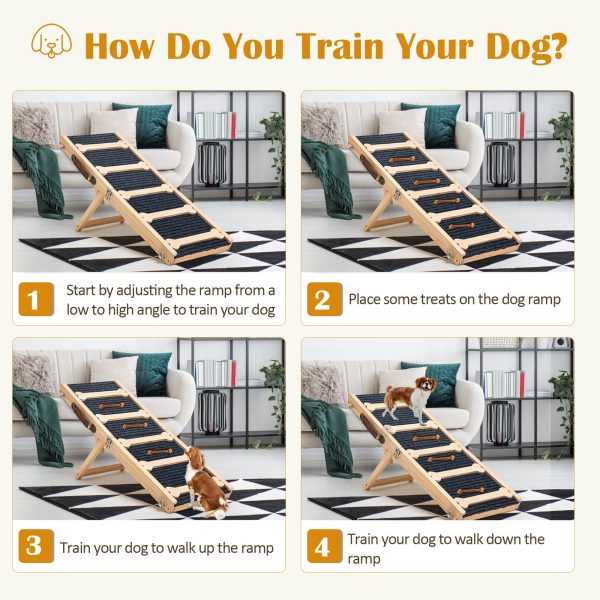 GENMOUS 30.5" Wooden Adjustable Dog Ramps for Bed,5 Levels Height Pet Steps for Small Dogs and Cats,Non-Slip Balanced Dog Indoor Outdoor Ramp,Wood Color - Image 4